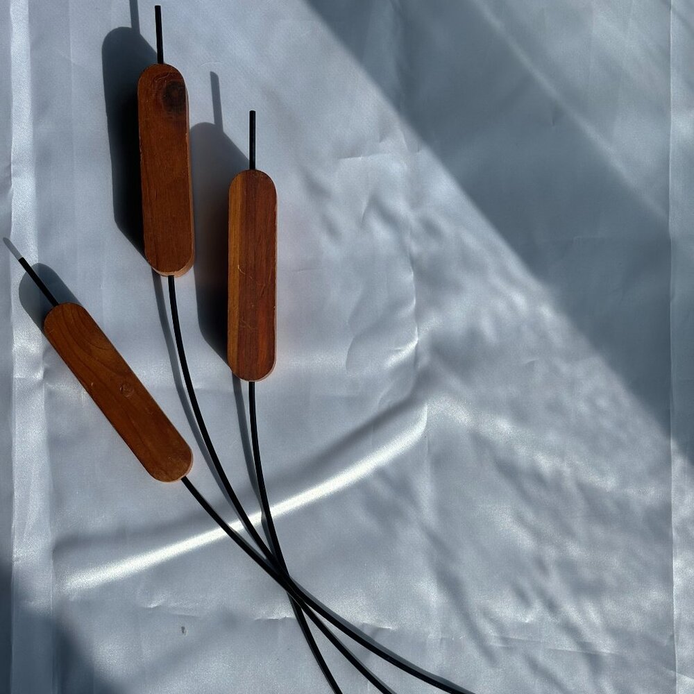 Wood Cattails & Black Metal Stalks Wall Decor